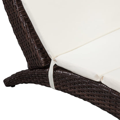 Folding Sun Lounger with Cushion Poly Rattan Brown - 162×64×86cm
