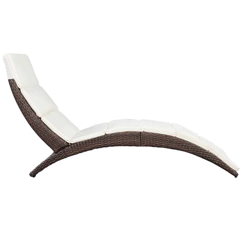 Folding Sun Lounger with Cushion Poly Rattan Brown - 162×64×86cm