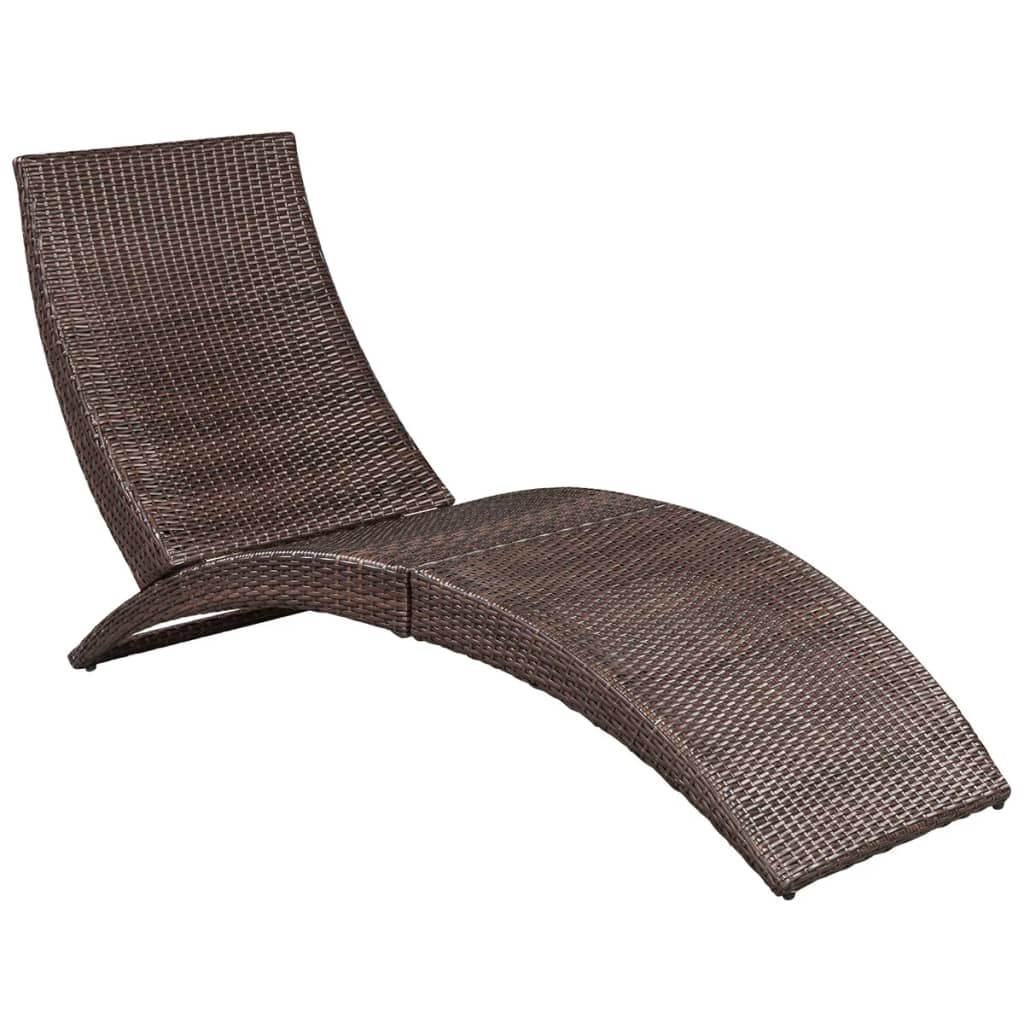 Folding Sun Lounger with Cushion Poly Rattan Brown - 162×64×86cm