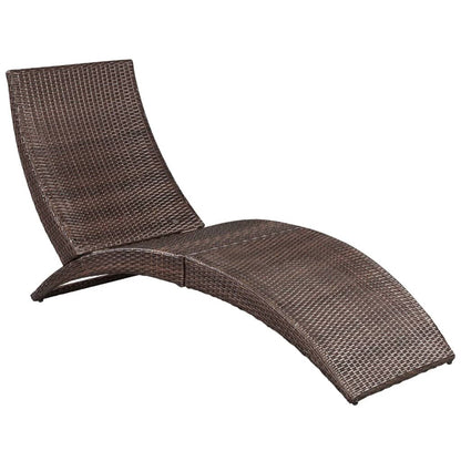 Folding Sun Lounger with Cushion Poly Rattan Brown - 162×64×86cm