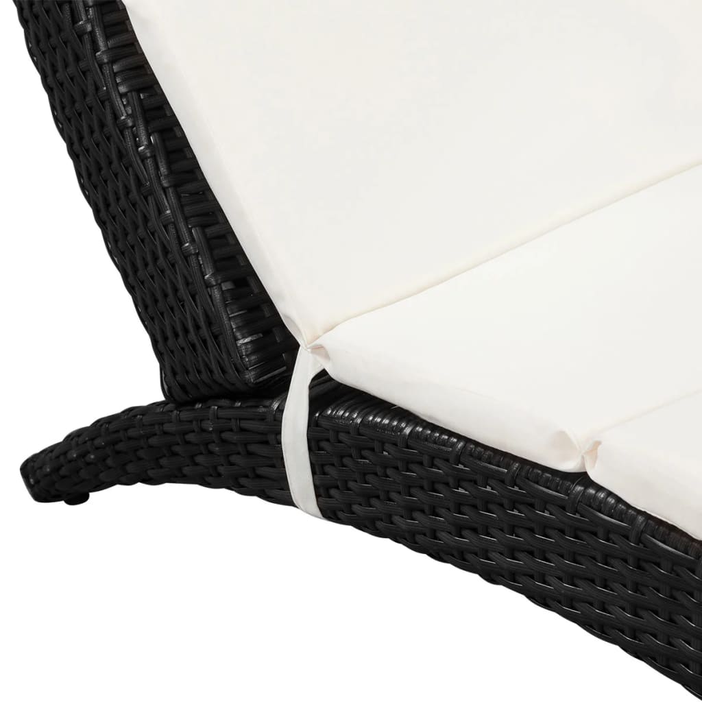 Folding Sun Lounger with Cushion Poly Rattan Black - 162×64×86cm
