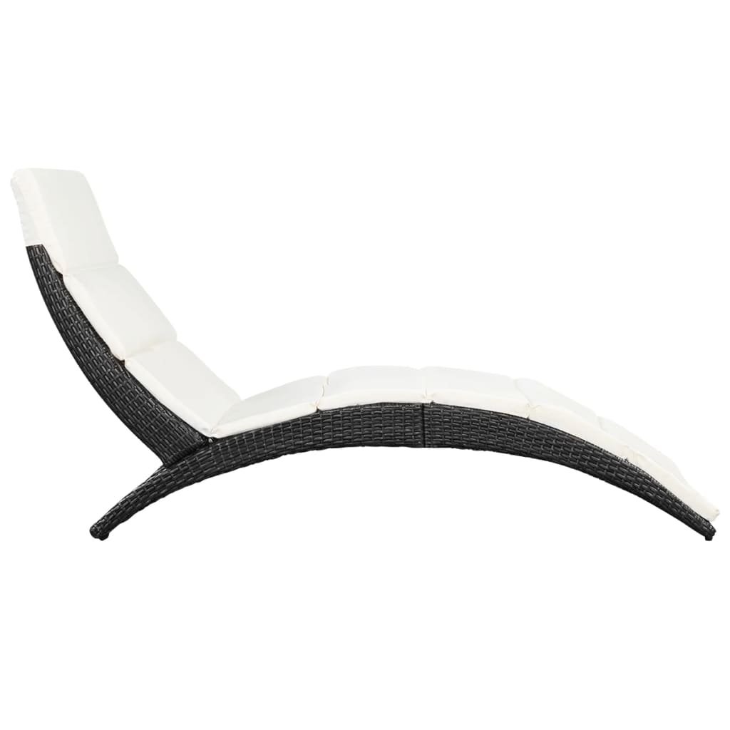 Folding Sun Lounger with Cushion Poly Rattan Black - 162×64×86cm