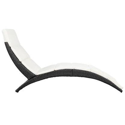 Folding Sun Lounger with Cushion Poly Rattan Black - 162×64×86cm