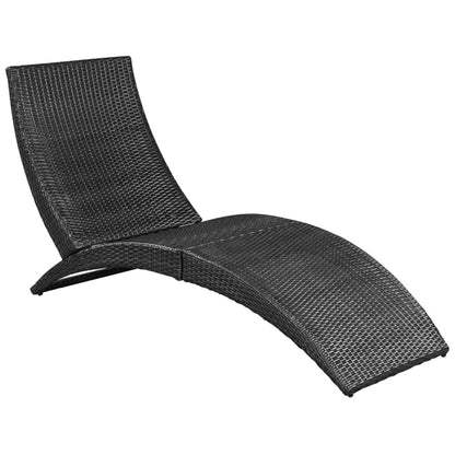 Folding Sun Lounger with Cushion Poly Rattan Black - 162×64×86cm