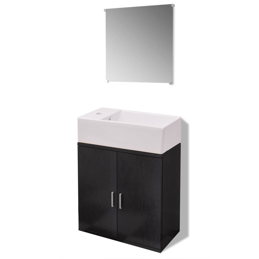 Three Piece Bathroom Furniture and Basin Set Black - 48×25×48cm