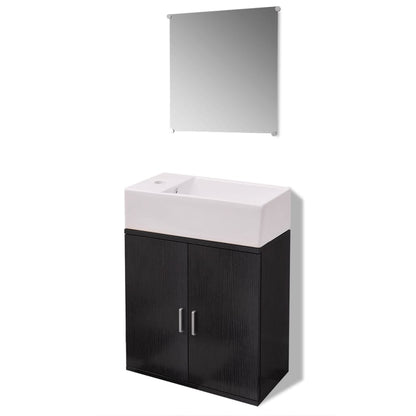Three Piece Bathroom Furniture and Basin Set Black - 48×25×48cm
