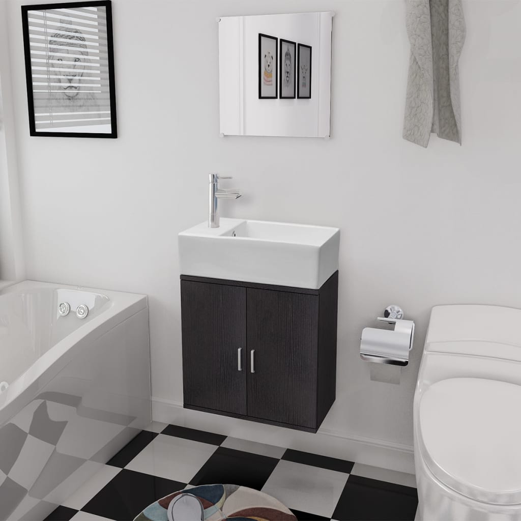 Three Piece Bathroom Furniture and Basin Set Black - 48×25×48cm