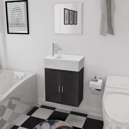 Three Piece Bathroom Furniture and Basin Set Black - 48×25×48cm