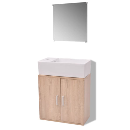 Three Piece Bathroom Furniture and Basin Set Beige - 48×25×48cm