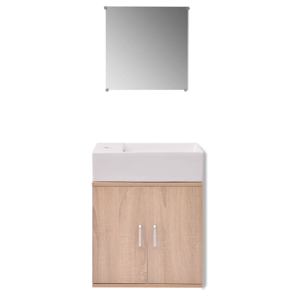 Three Piece Bathroom Furniture and Basin Set Beige - 48×25×48cm