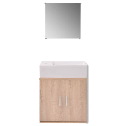 Three Piece Bathroom Furniture and Basin Set Beige - 48×25×48cm