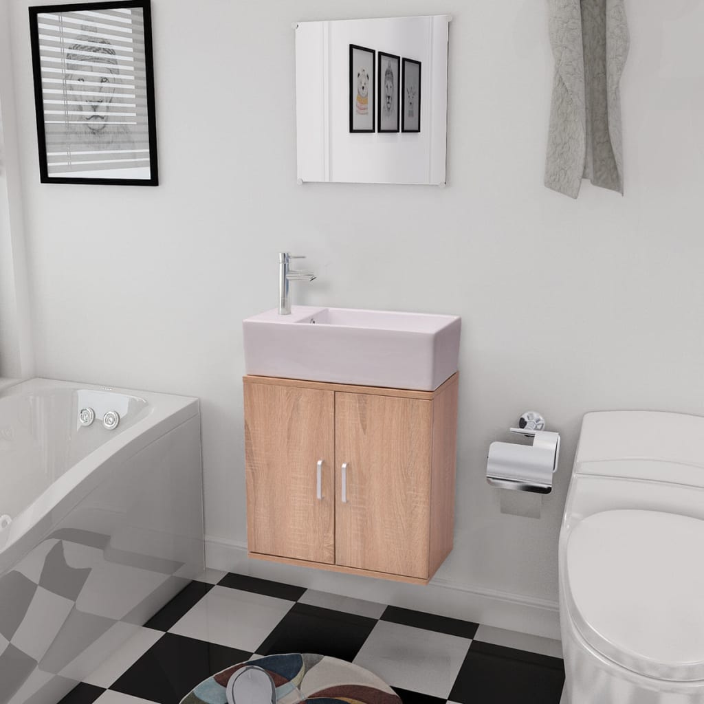 Three Piece Bathroom Furniture and Basin Set Beige - 48×25×48cm