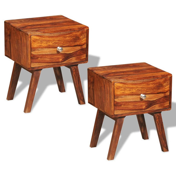  Nightstand 2 pcs with 1 Drawer 55 cm Solid Sheesham Wood