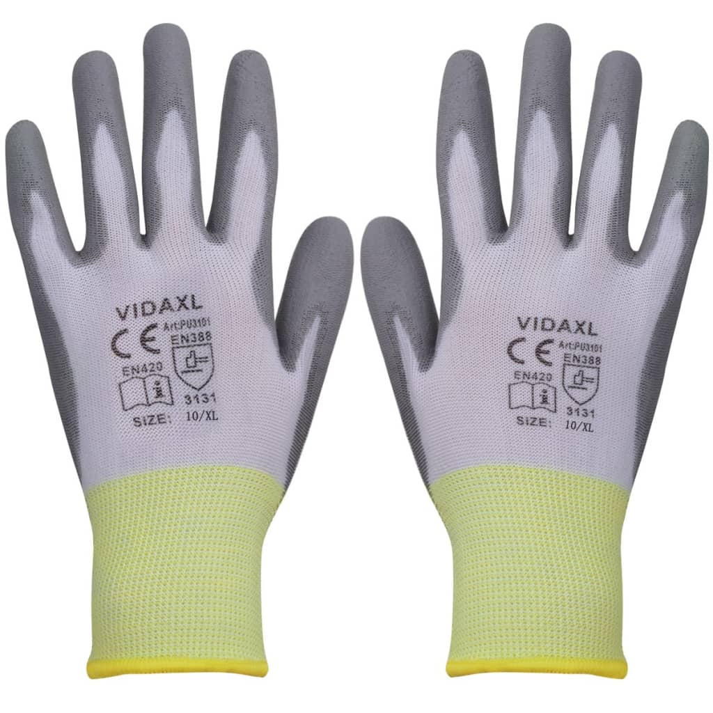 Work Gloves PU  Pairs White and Grey Size XL