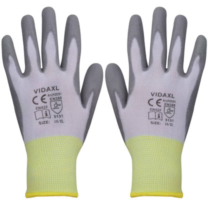 Work Gloves PU  Pairs White and Grey Size XL