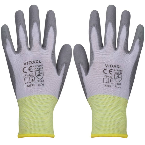  Work Gloves PU  Pairs White and Grey Size XL