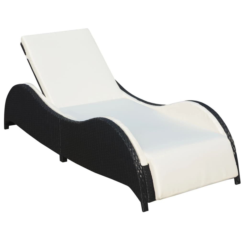 Sun Lounger with Cushion Poly Rattan Black - 200×73×45cm