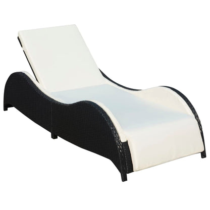 Sun Lounger with Cushion Poly Rattan Black - 200×73×45cm