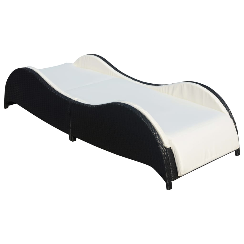 Sun Lounger with Cushion Poly Rattan Black - 200×73×45cm