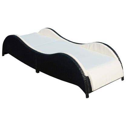 Sun Lounger with Cushion Poly Rattan Black - 200×73×45cm