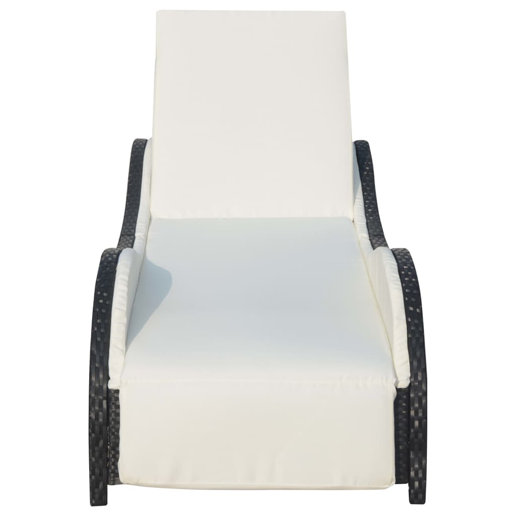 Sun Lounger with Cushion Poly Rattan Black - 200×73×45cm