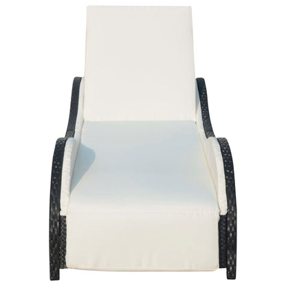 Sun Lounger with Cushion Poly Rattan Black - 200×73×45cm