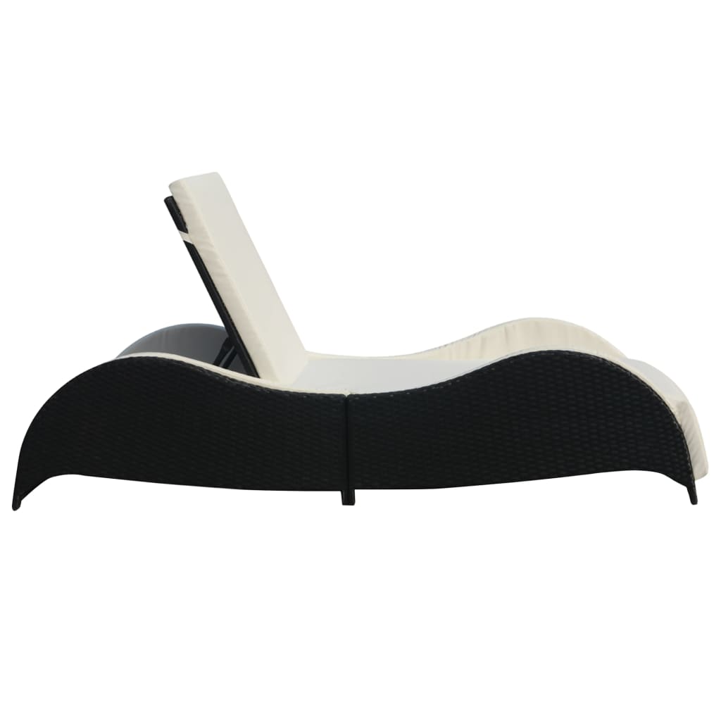 Sun Lounger with Cushion Poly Rattan Black - 200×73×45cm