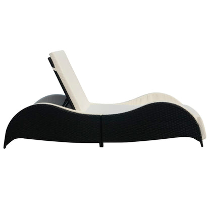 Sun Lounger with Cushion Poly Rattan Black - 200×73×45cm