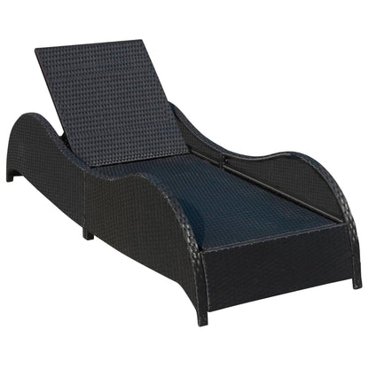 Sun Lounger with Cushion Poly Rattan Black - 200×73×45cm