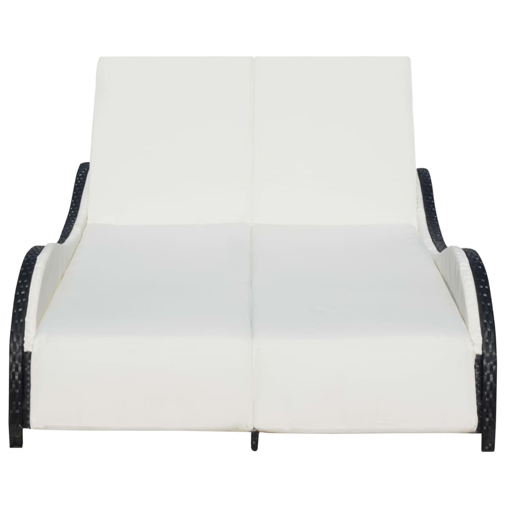 Double Sun Lounger with Cushion Poly Rattan Black - 200×132×45cm