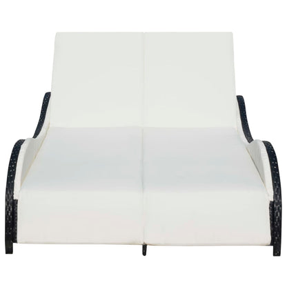 Double Sun Lounger with Cushion Poly Rattan Black - 200×132×45cm