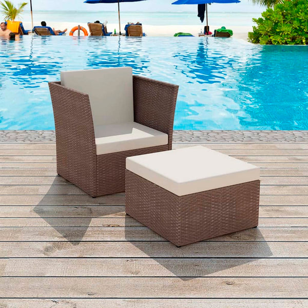  Garden Chair with Stool Poly Rattan Brown