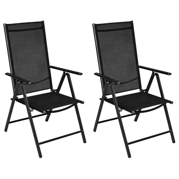  Folding Garden Chairs 2 pcs Aluminium and Textilene - Black