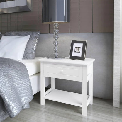 Bedside Cabinet Wood White - 40×29×42cm