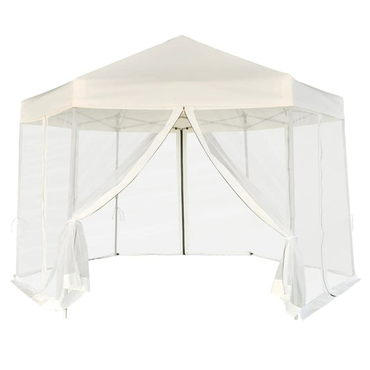 Hexagonal Pop-Up Marquee with 6 Sidewalls Cream White