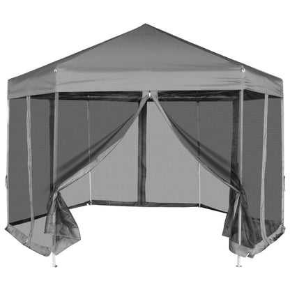 Hexagonal Pop-Up Marquee with 6 Sidewalls Grey