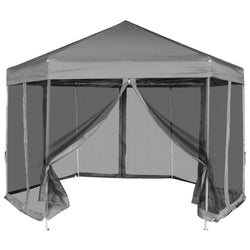 Hexagonal Pop-Up Marquee with 6 Sidewalls Grey