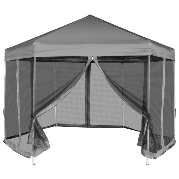  Hexagonal Pop-Up Marquee with 6 Sidewalls Grey