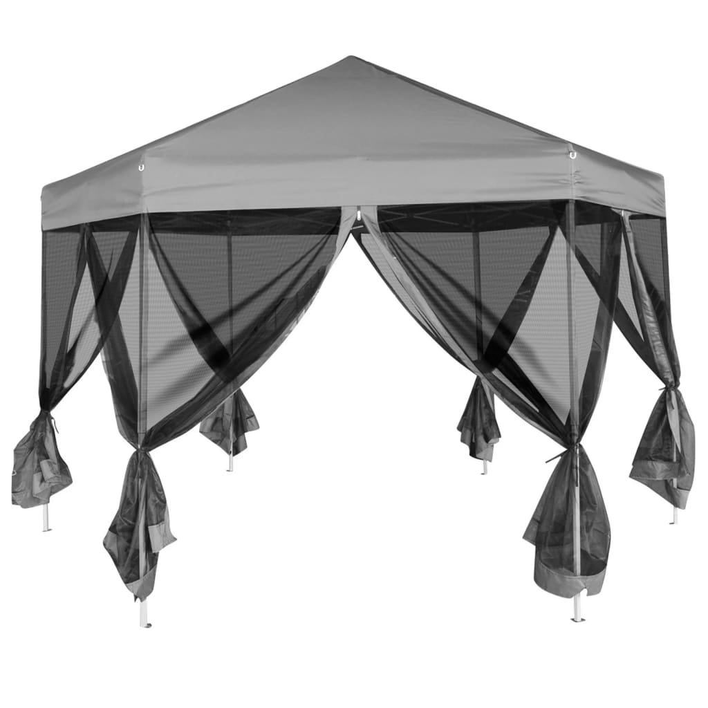 Hexagonal Pop-Up Marquee with 6 Sidewalls Grey