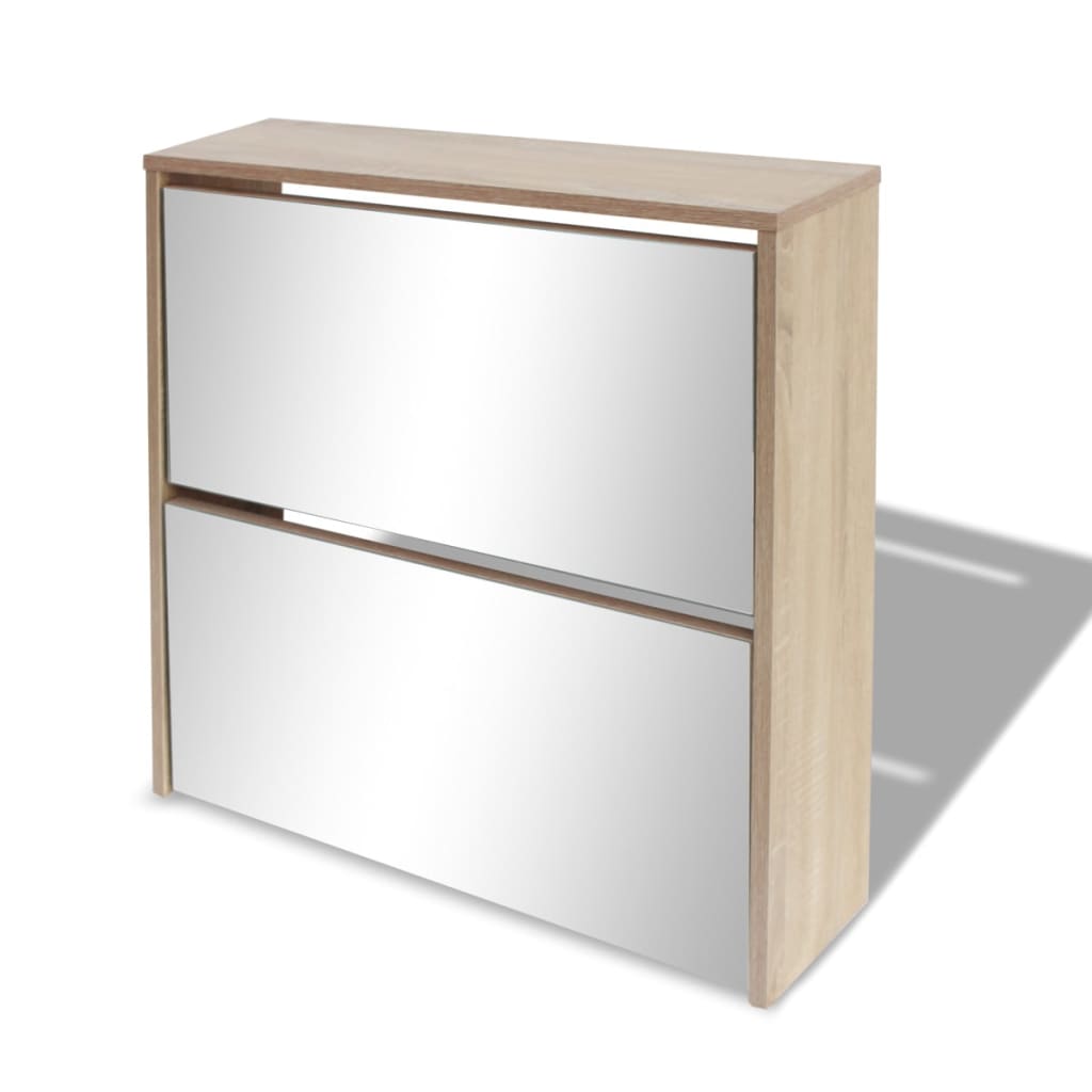 Shoe Cabinet 2-Layer Mirror Oak