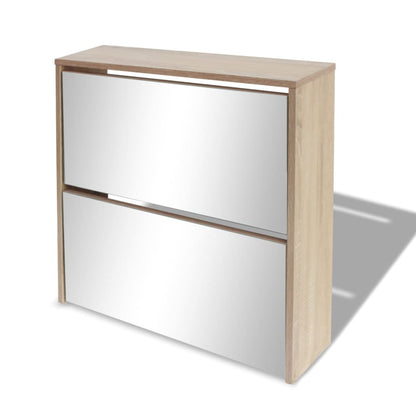 Shoe Cabinet 2-Layer Mirror Oak