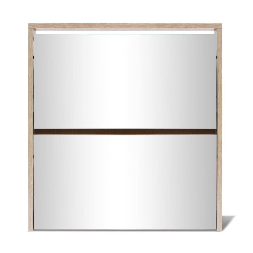 Shoe Cabinet 2-Layer Mirror Oak