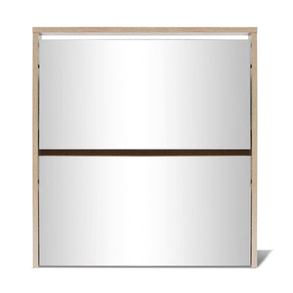 Shoe Cabinet 2-Layer Mirror Oak