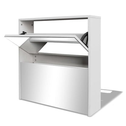 Shoe Cabinet 2-Layer Mirror White