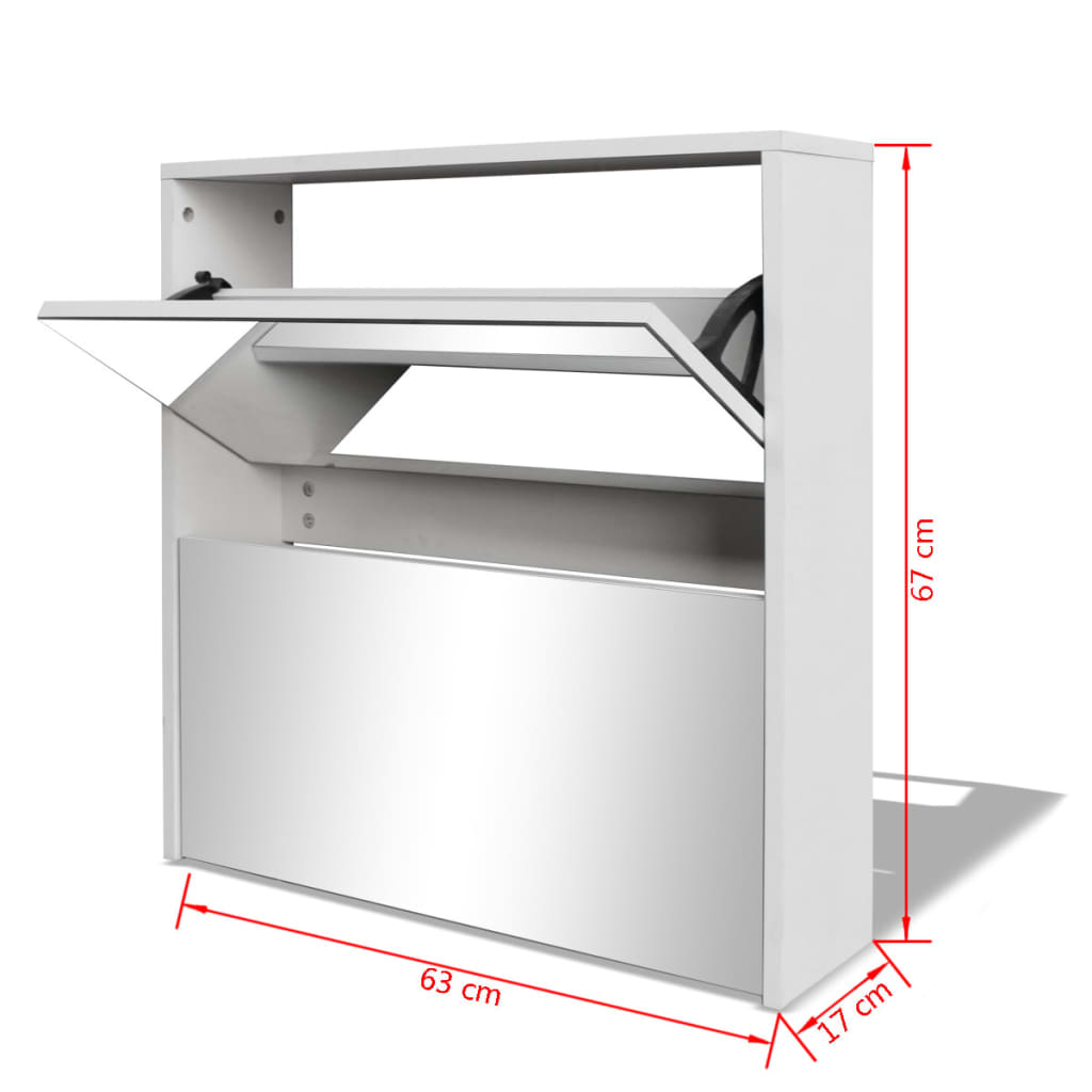 Shoe Cabinet 2-Layer Mirror White