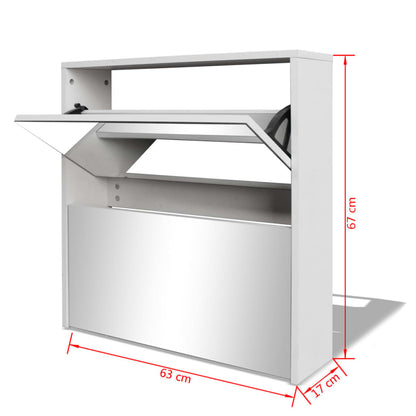 Shoe Cabinet 2-Layer Mirror White