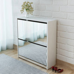 Shoe Cabinet 2-Layer Mirror White