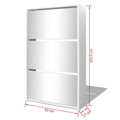 Shoe Cabinet 3-Layer Mirror White