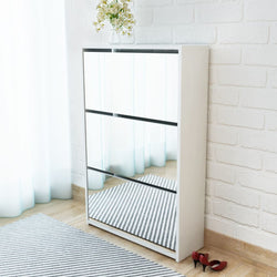Shoe Cabinet 3-Layer Mirror White