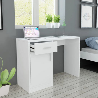 Desk with Drawer and Cabinet White
